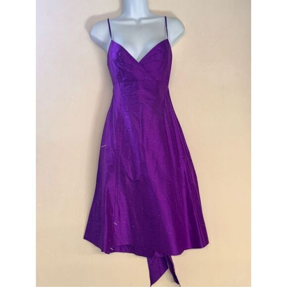 Watters Raw Silk bright purple tie back semiformal fit and flare dress sz 2 - Picture 1 of 7
